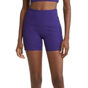 Zella Luxe Rib High Waist Bike Shorts in Navy Blackberry Size Small
